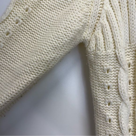 Vintage Co1umn Long Hooded Cable Knit Cream Cardigan Sweater - Picture 8 of 16